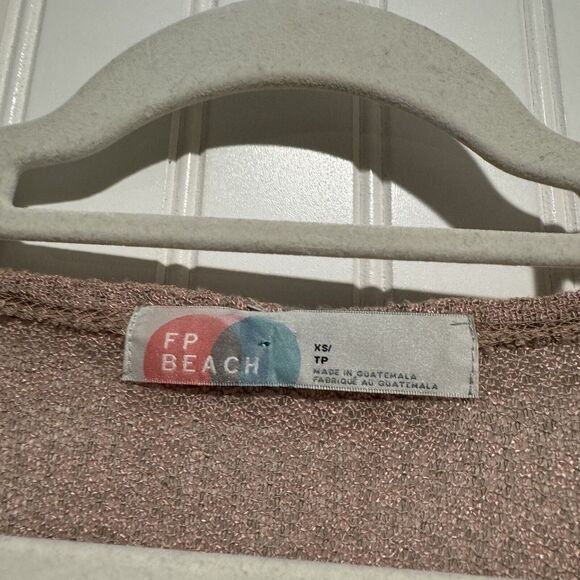 Free People Beach Gauzy Sheer Tan Long Sleeve Top Size XS - Picture 4 of 6